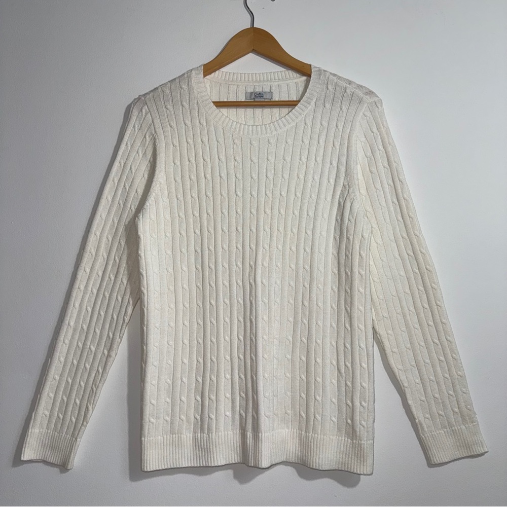 Classic Croft and Barrow White Cable Knit‎ Sweater Size Medium